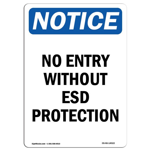 OSHA Sign, No Entry Without ESD Protection, 5in X 3.5in Decal, 10PK, 3.5" W, 5" H, Portrait, PK10